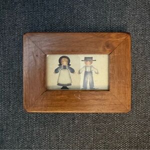 Vintage Amish Style Small Painting Decor Wood Frame Rustic Farmhouse Folk Art